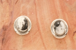 Genuine White Buffalo TurquoiseSterling Silver Post Earrings